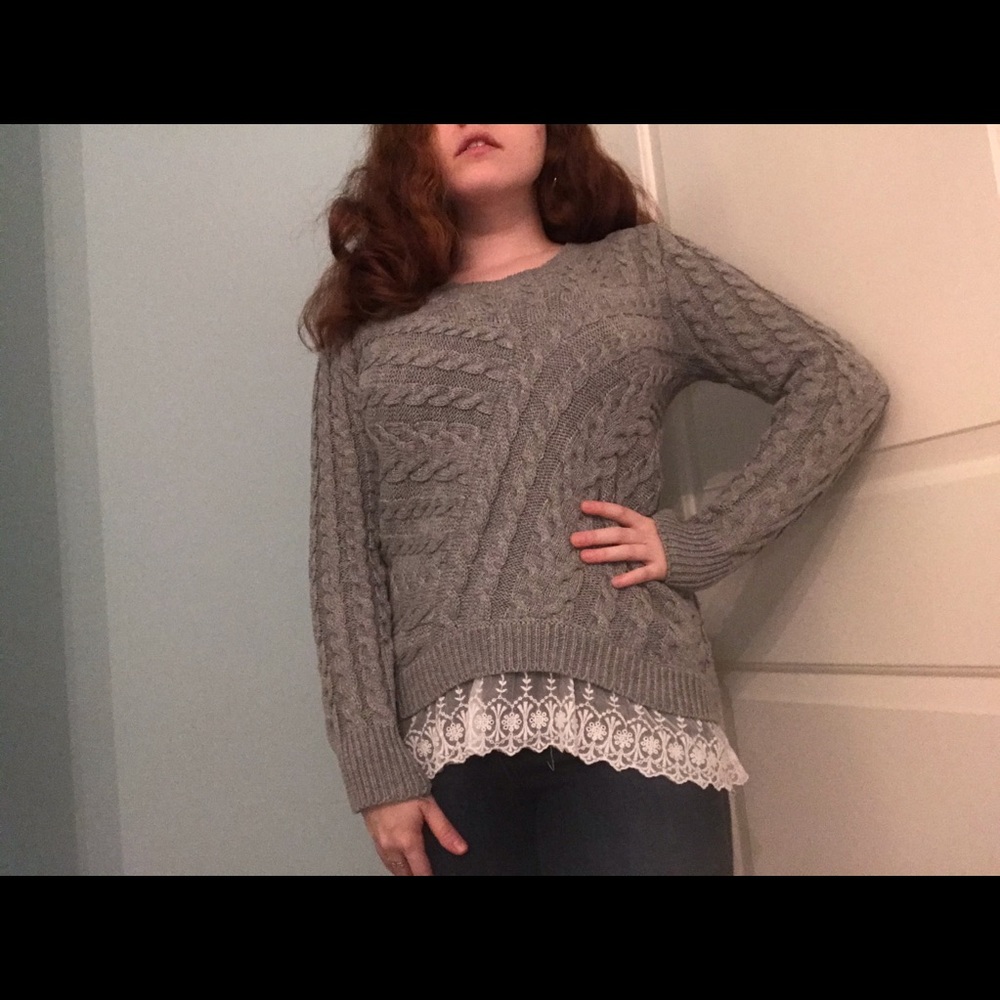 Monteau Grey Sweater with lace detail